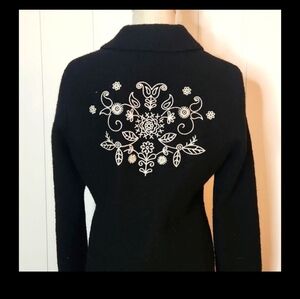 100% boiled Wool Carole Little Embroidered  Office  Black Blazer  Jacket